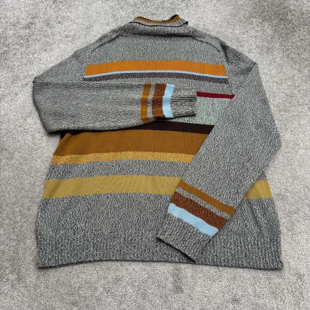 Vintage 90s J.Crew Cotton Striped Turtleneck Knit Pullover Sweater Mens XL Grey